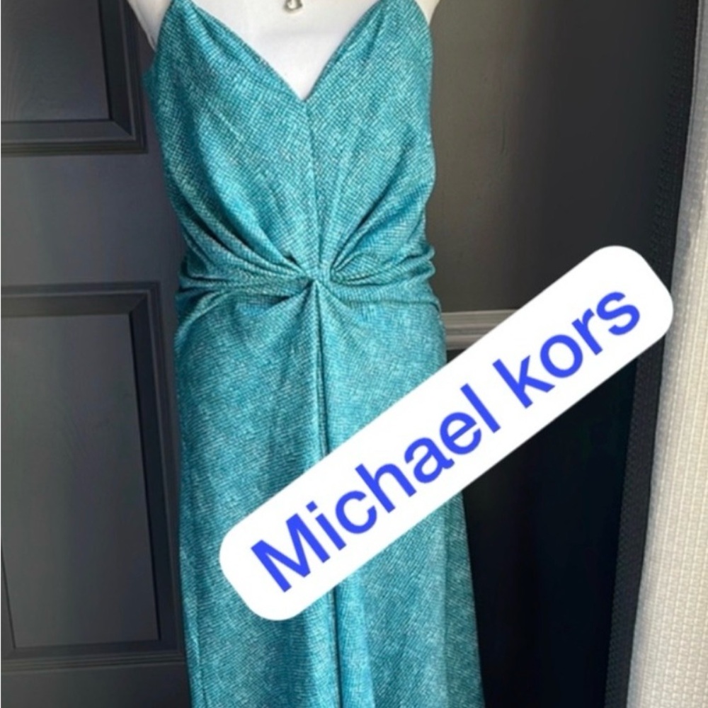 Michael Kors Turquoise Strapless Twist-Front Slip Dress - Picture 2 of 7